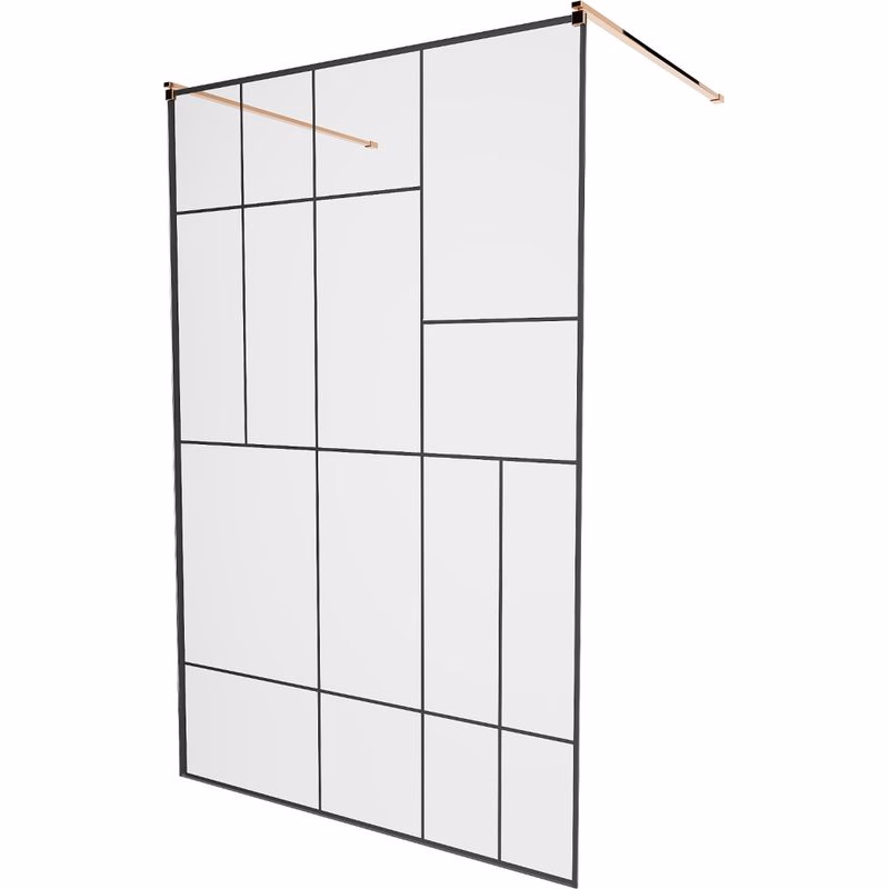 MEXEN/S - KIOTO samostatne stojaca sprchová zástena 100 x 200, transparent/čierna vzor 8 mm, růžové zlato 800-100-002-60-78