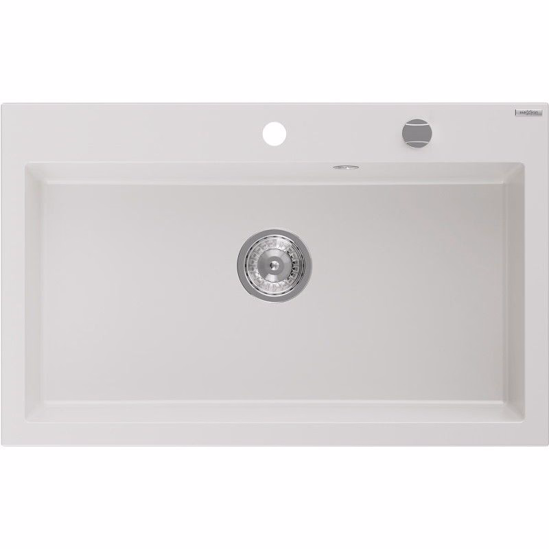 MEXEN MEXEN - Elix granitový drez 1-miska 800 x 500 mm, biela, sifón chróm 6527801005-20