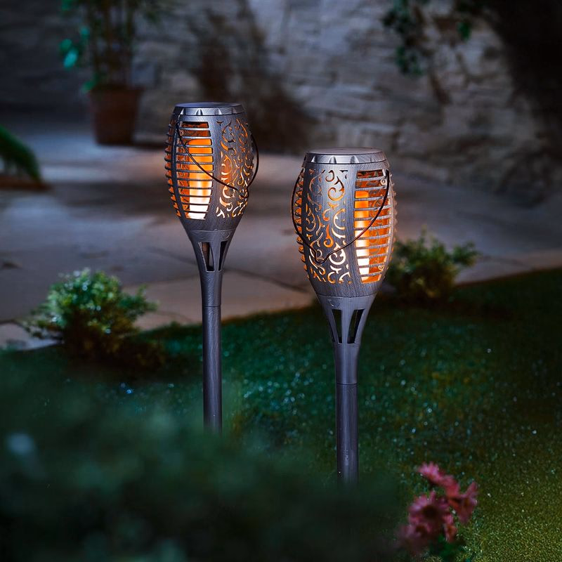 LED Záhradný zápich Flame, strieborný, 2 kusy