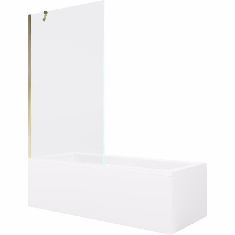MEXEN/S - Cubik obdĺžniková vaňa 150 x 70 cm s panelom + vaňová zástena 100, transparent, zlatá 550315070X9510000050
