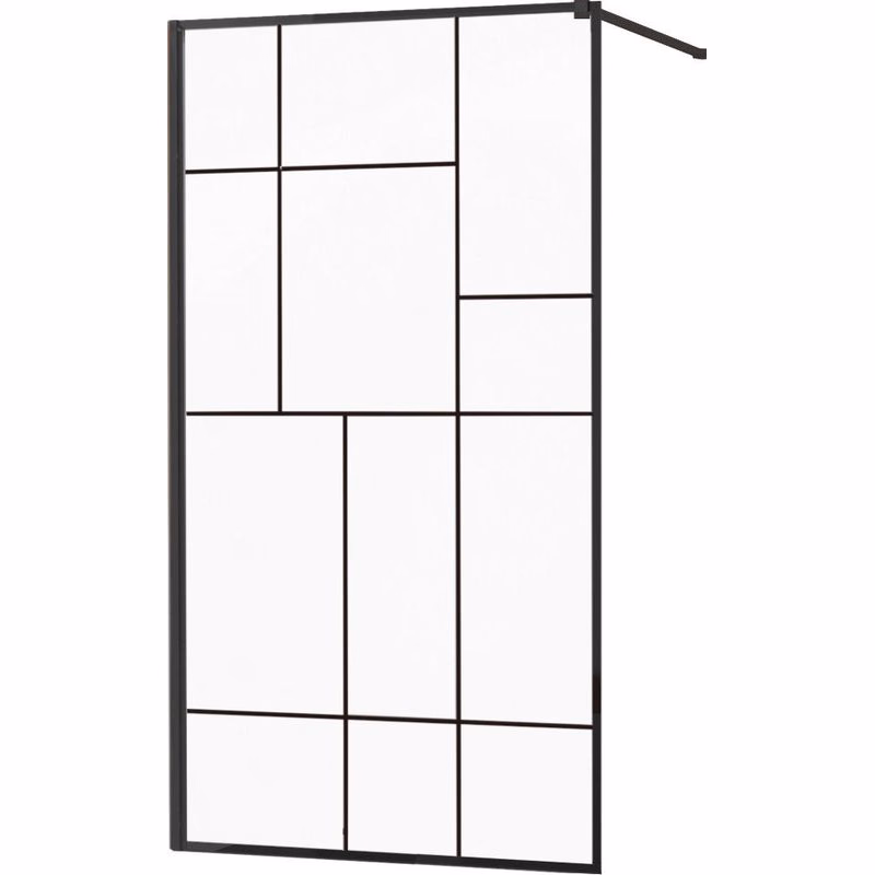 MEXEN/S - KIOTO Sprchová zástena WALK-IN 90x200 cm 8 mm, čierna, čierny vzor 2 800-090-101-70-78