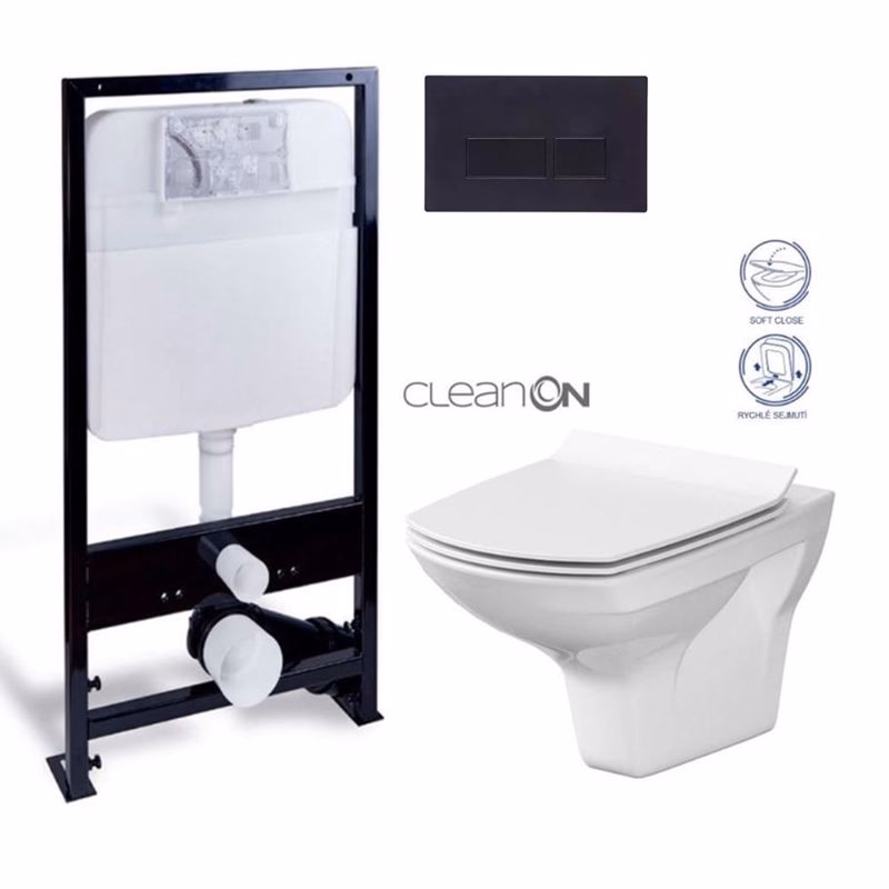 PRIM predstenový inštalačný systém s čiernym tlačidlom 20/0044 + WC CERSANIT CLEANON CARINA + SEDADLO PRIM_20/0026 44 CA3
