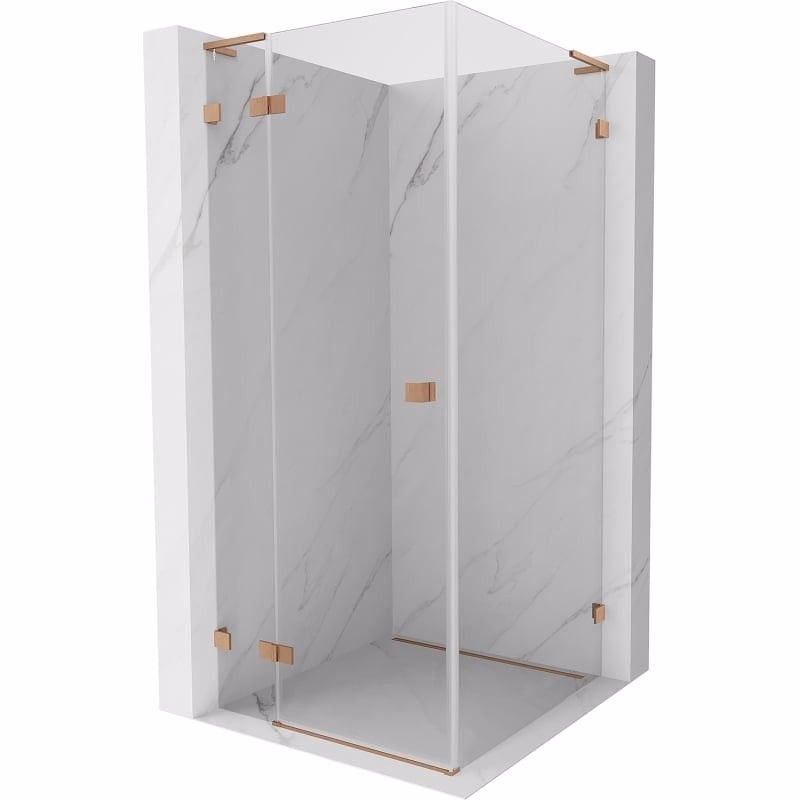 MEXEN/S - Lunar L sprchový kút dvere krídlové ľavá 90 x 90, transparent, meď kartáčovaná 834L-090-090-65-00-L