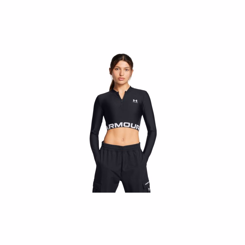 Dámske tréningové tričko s dlhým rukávom UNDER ARMOUR HeatGear Rib 1 4 Zip LS-BLK