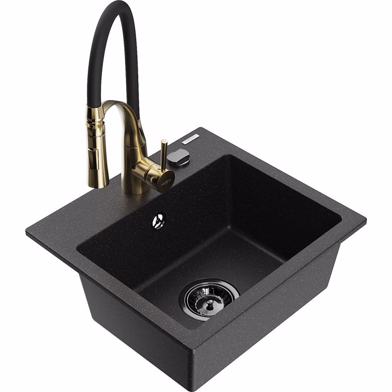 MEXEN/S MEXEN/S - Milo granitový drez 1-miska vrátane batérie Aster, čierna/strieborná metalík 6505-73-73450-57-B