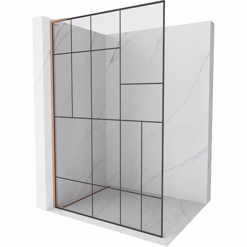 MEXEN/S - Kioto L Sprchová zástena WALK-IN 70 x 200, čierny vzor, meď kartáčovaná 800-070-103-65-78