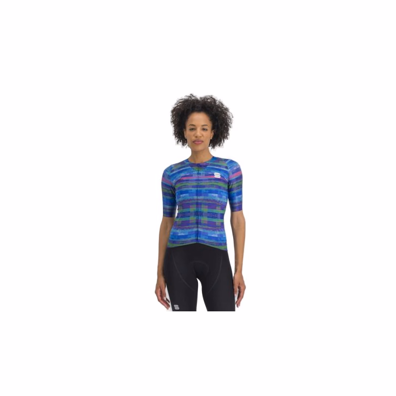Dámsky cyklistický dres s krátkym rukávom SPORTFUL Glitch w bomber jersey, multicolor blue