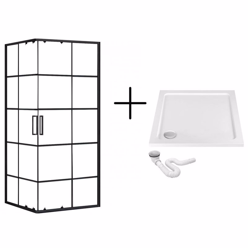 REA/S - Sprchovací kút CONCEPT 90x90 - čierny So sprchovou bielou vaničkou Savoy KPL-K1001