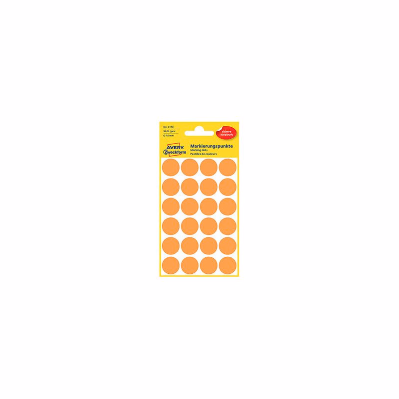 Avery Zweckform etikety 18mm, neón oranžová, 24 etiket, značkovacie, balené po 4 ks, 3173, pre ručný popis