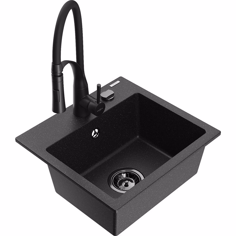 MEXEN/S MEXEN/S - Milo granitový drez 1-miska vrátane batérie Aster, čierna/strieborná metalík 6505-73-73450-70-B