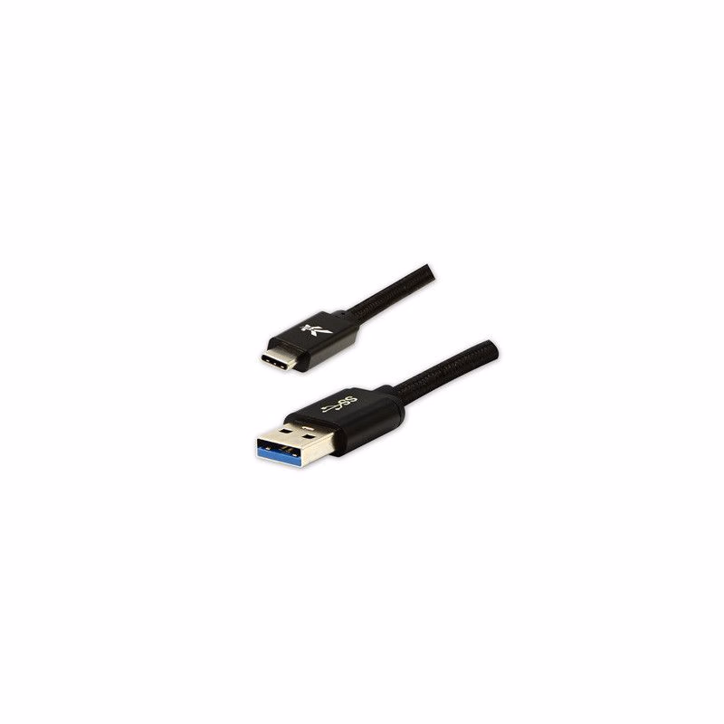 Logo USB kábel (3.2 gen 1), USB A samec - USB C samec, 1m, 5 Gb/s, 5V/3A, čierny, box, nylonové opletenie, hliníkový kryt konektora,