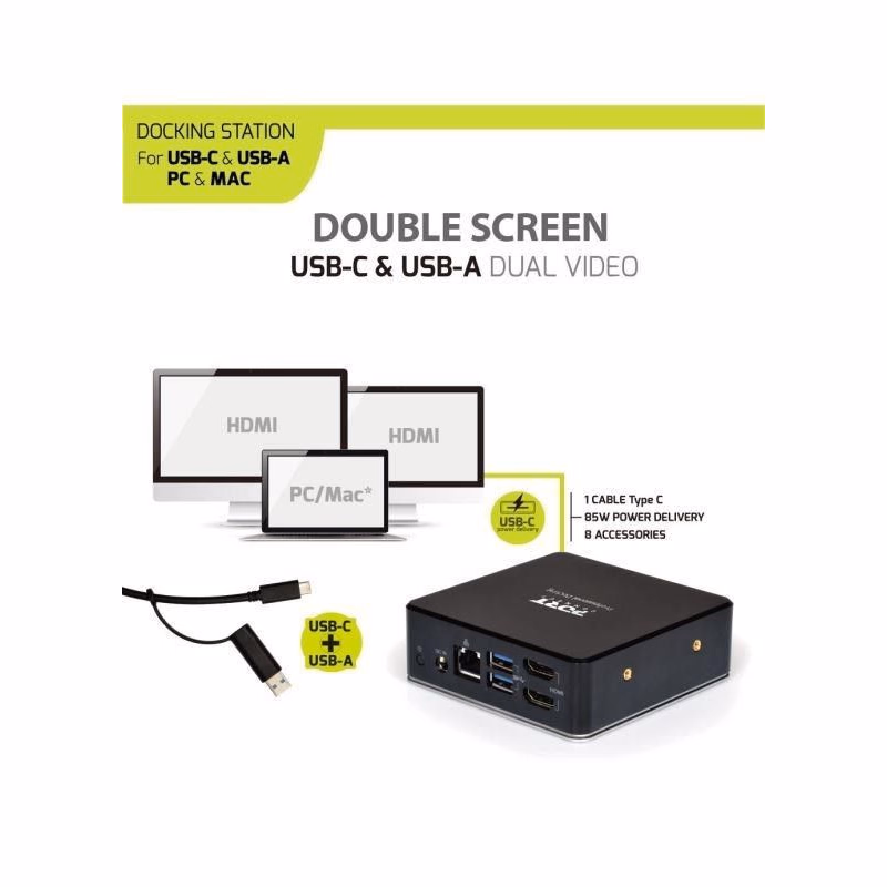 PORT dokovacia stanica 8v1 USB-C, USB-A, dual video, HDMI, Ethernet, audio, USB 3.0