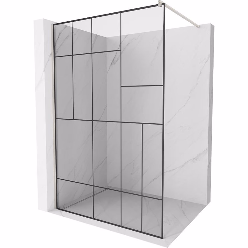 MEXEN/S - Kioto Sprchová zástena WALK-IN 120 x 200, čierny vzor 8 mm, nikel kefovaná 800-120-101-97-78