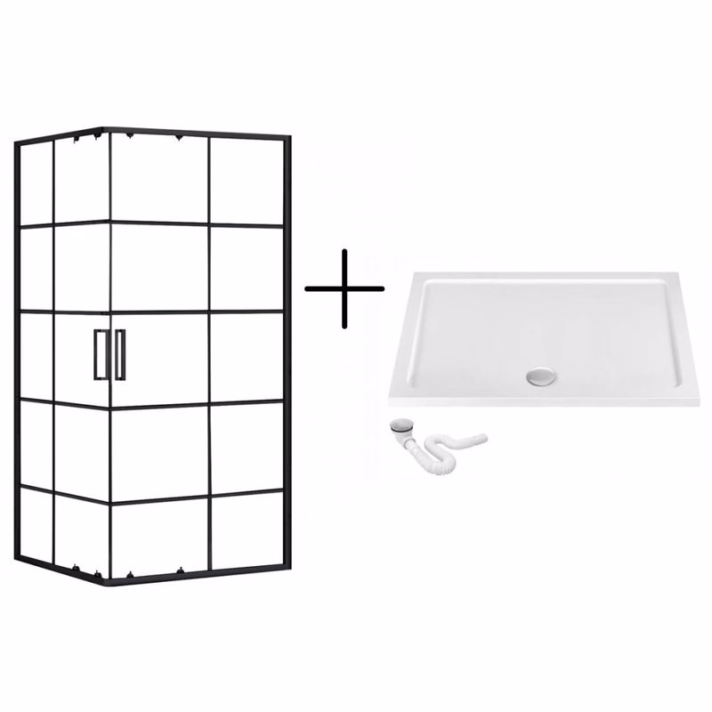 REA/S - Sprchovací kút CONCEPT 80x100 - čierny + biela sprchová vanička Savoy KPL-K1005