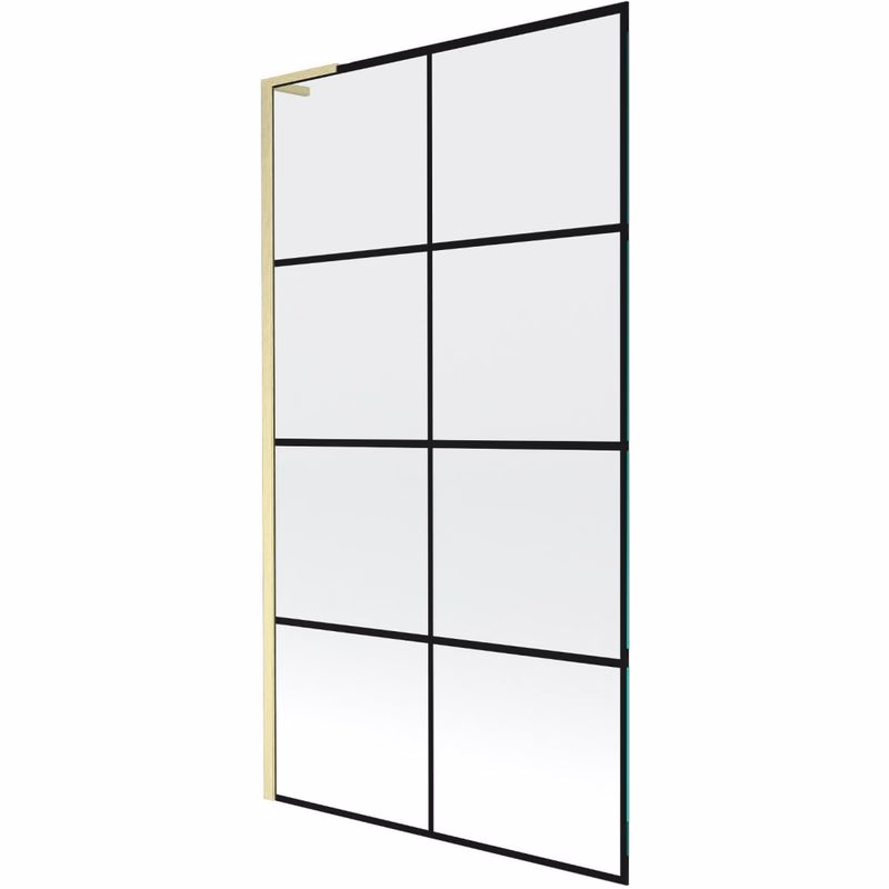 MEXEN/S - Next L vaňová zástena FIX 100 x 150, čierna vzor, zlatá kartáčovaná 895-100-000-03-77-55