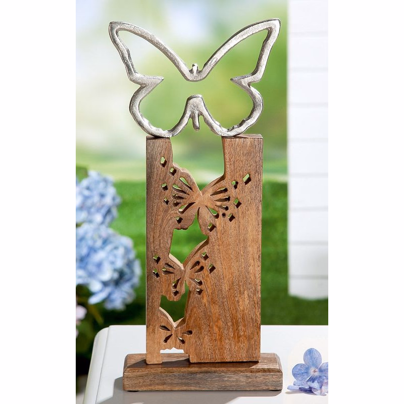 Drevený stojan s kovovým motýľom, veľký "Butterfly"