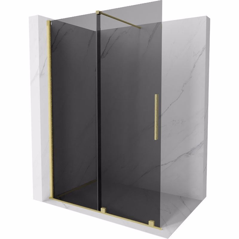 MEXEN/S - Velar Sprchová zástena posuvná Walk-in 150 x 200, grafit 8 mm, zlato kartáčovaná 871-150-000-43-55