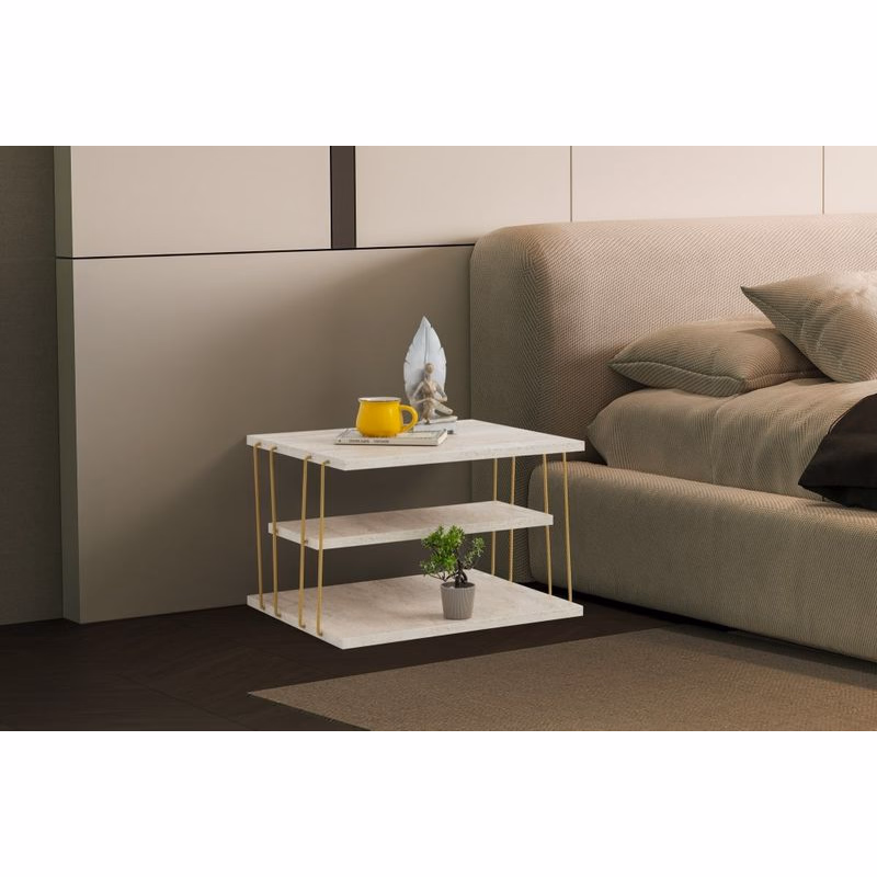 Príručný stolík / Odkladací stolík Lifon - Gold, Travertine