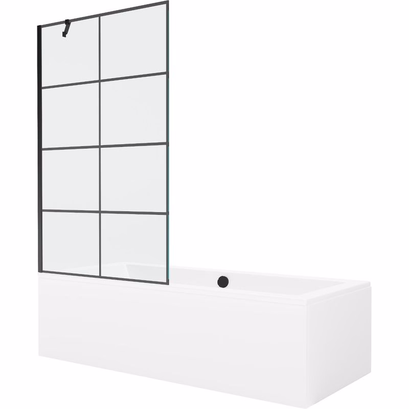 MEXEN/S - Cube obdĺžniková vaňa 170 x 80 cm s panelom + vaňová zástena 100, čierna vzor 550517080X9510007077