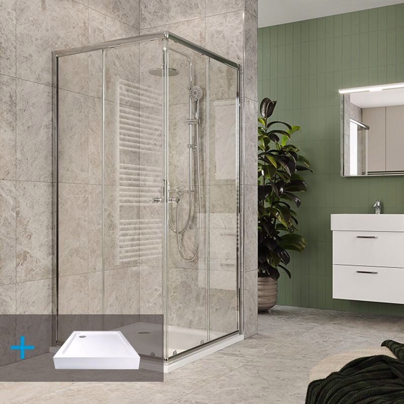 MEREO Mereo Kora Lite sprchový set: sprchovací kút 90x90x185 cm, chróm ALU, sklo číre, 90 cm, vanička, sifón CK34123ZH