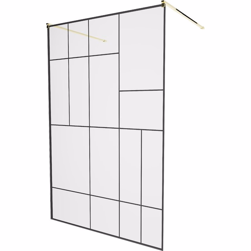 MEXEN/S - KIOTO samostatne stojaca sprchová zástena 120 x 200, transparent/čierna vzor 8 mm, zlatá 800-120-002-50-78
