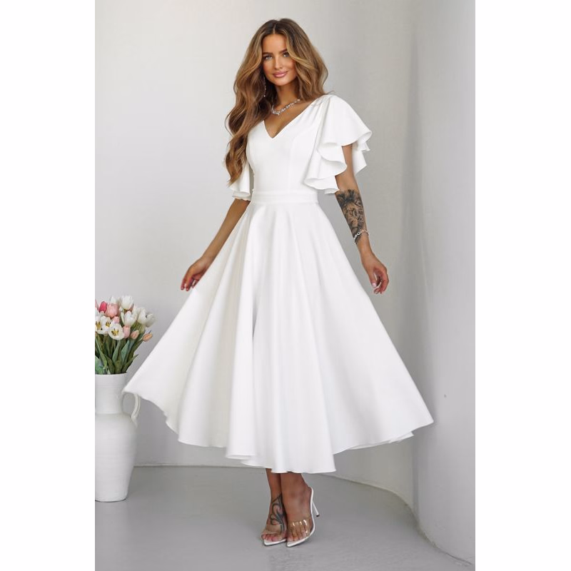 Warsaw Dress Biele midi šaty s volánovými rukávmi Veľkosť: XXXL