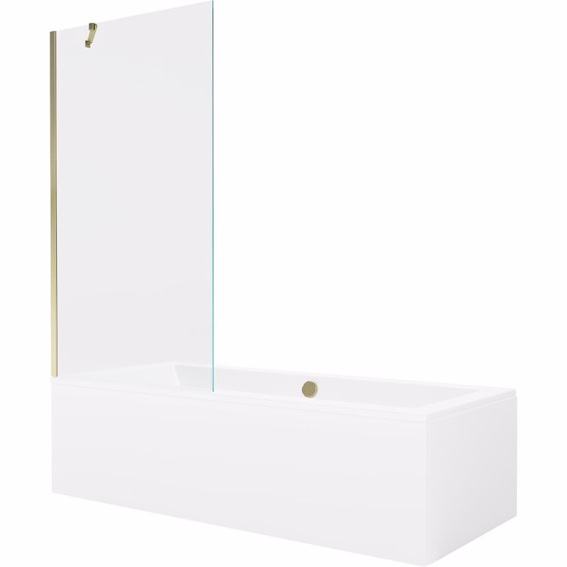 MEXEN/S - Cube obdĺžniková vaňa 170 x 80 cm s panelom + zástena 1- diel 90, transparent, zlatá 550517080X9509000050