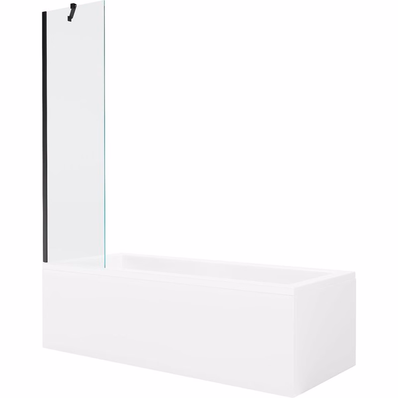 MEXEN/S - Cubik obdĺžniková vaňa 160 x 70 cm s panelom + vaňová zástena 50, transparent, čierna 550316070X9505000070