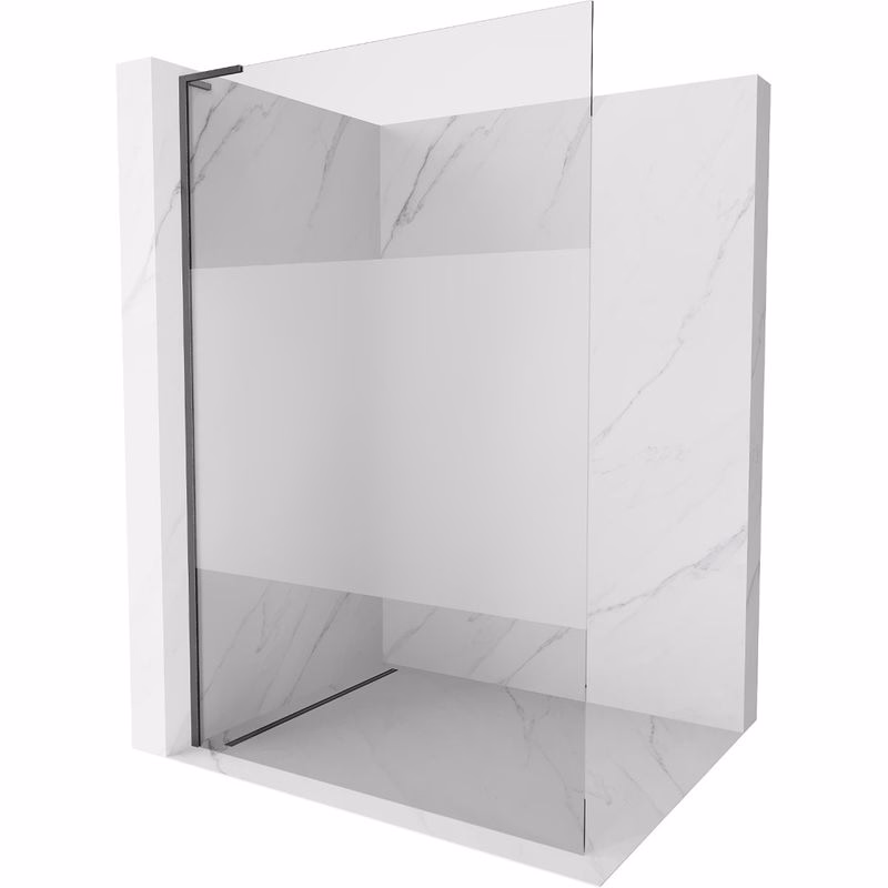 MEXEN/S - Kioto L Sprchová zástena WALK-IN 90 x 200, transparent/dekor, grafit kartáčovaná 800-090-103-66-35