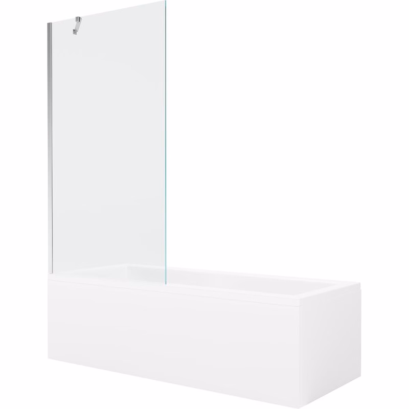 MEXEN/S - Cubik obdĺžniková vaňa 150 x 70 cm s panelom + vaňová zástena 90, transparent, chróm 550315070X9509000001