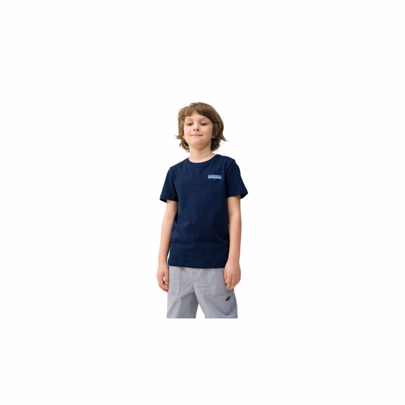Chlapčenské turistické tričko s krátkym rukávom 4F JUNIOR TSHIRT-JWSS24TTSHM1131-31S-NAVY