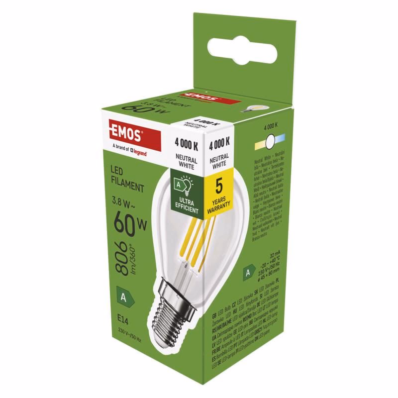 EMOS LED FLM MINI GL 3,8 W (60 W) 806lm E14 NW A CLAS