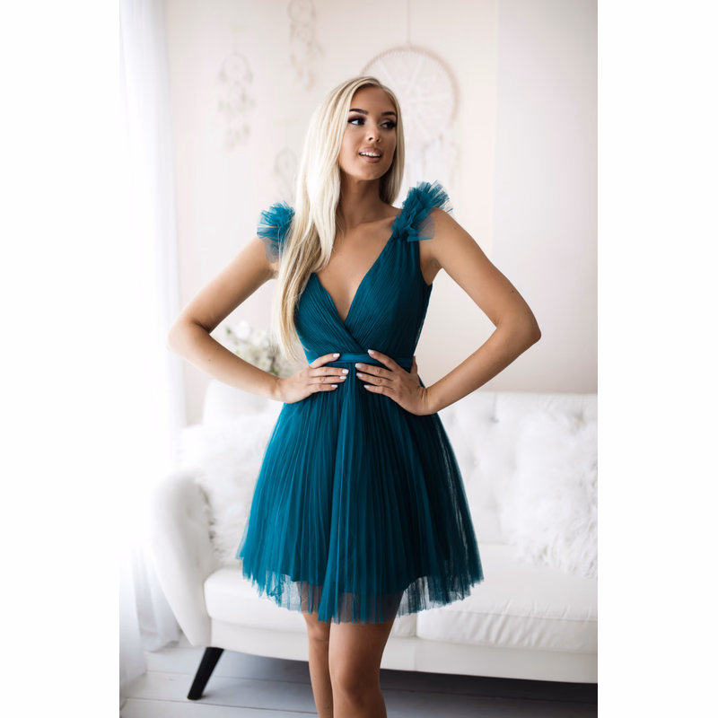 Eva & Lola Petrolejové tylové mini šaty Veľkosť: L