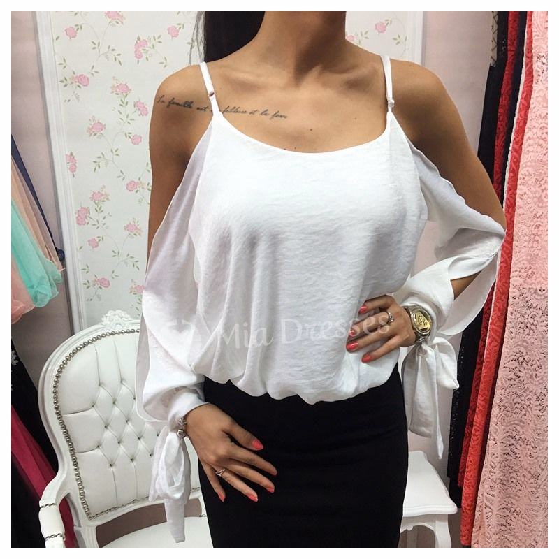 Biela blúzka s odhalenými ramenami Veľkosť: UNI