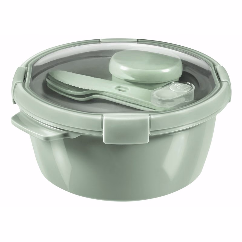 CURVER Dóza SMART TO GO ECO 1,6l guľatá s príborom, mištičkou a táckou | zelená