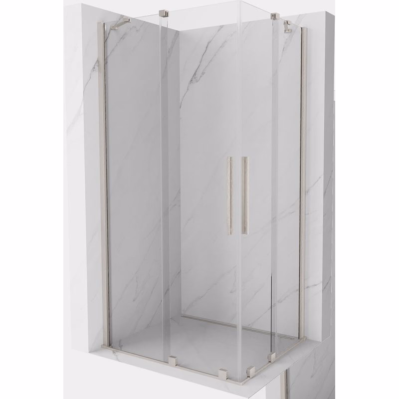 MEXEN/S - Velar Duo sprchovací kút, posuvné dvere 90 x 80, transparent, nikel kartáčovaný 871-090-080-02-97