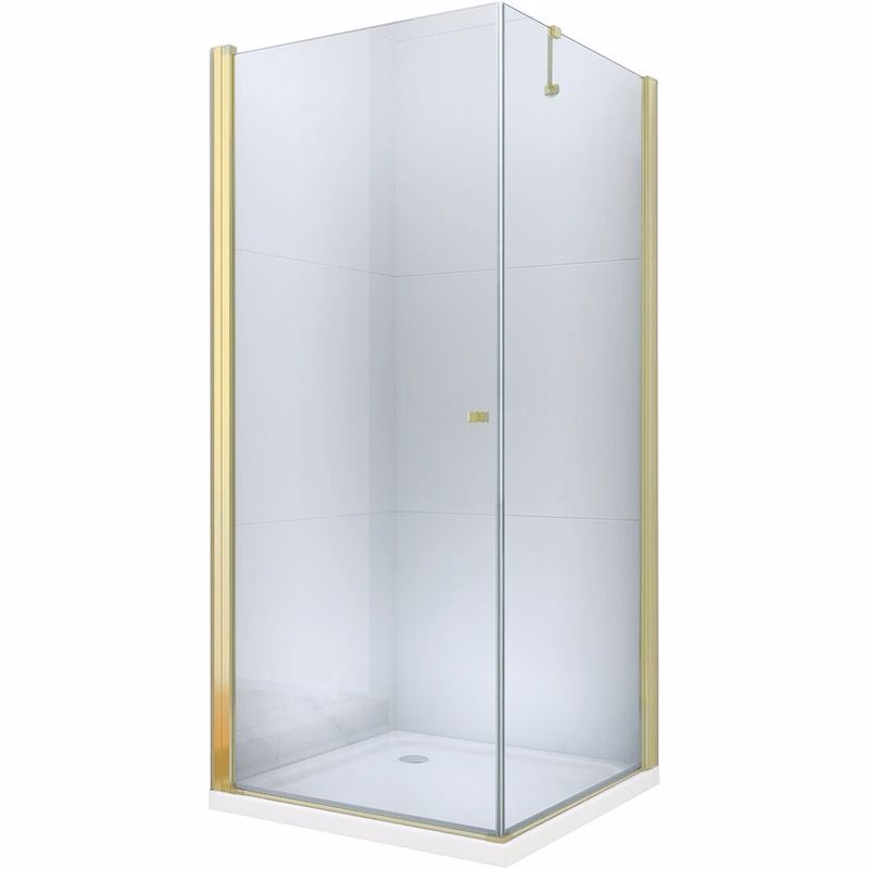 MEXEN/S - Pretoria otvárací sprchovací kút 80x90, sklo transparent, zlatý + vanička 852-080-090-50-00-4010