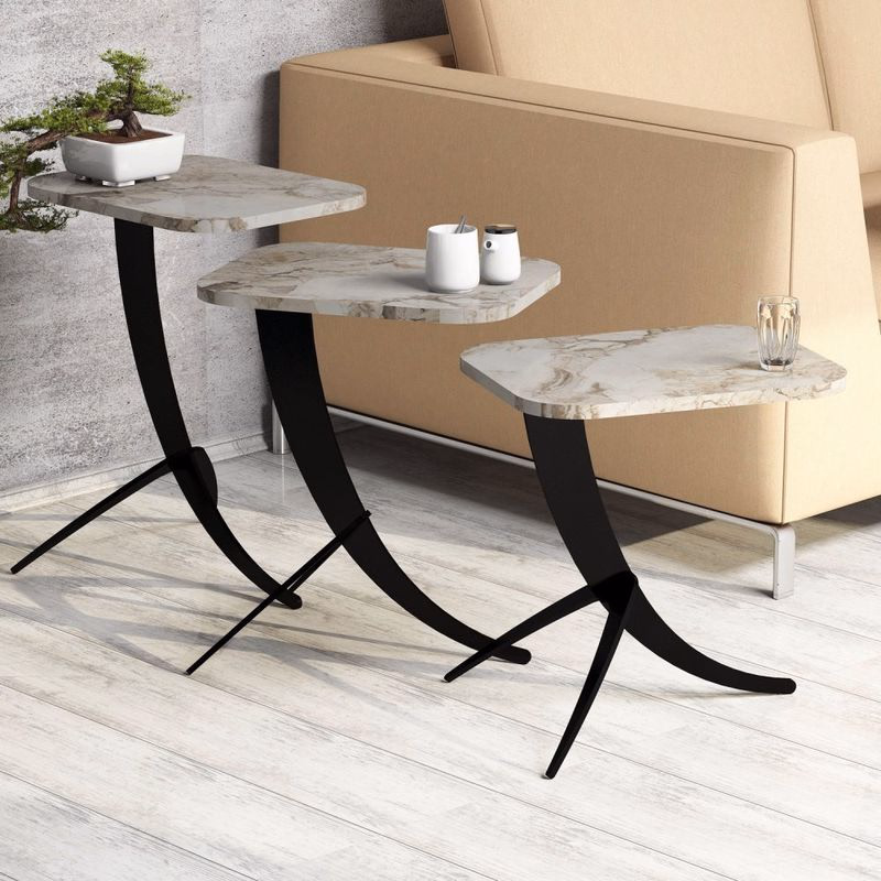 Sada odkladacích stolíkov (3 kusy) Pion - White Marble