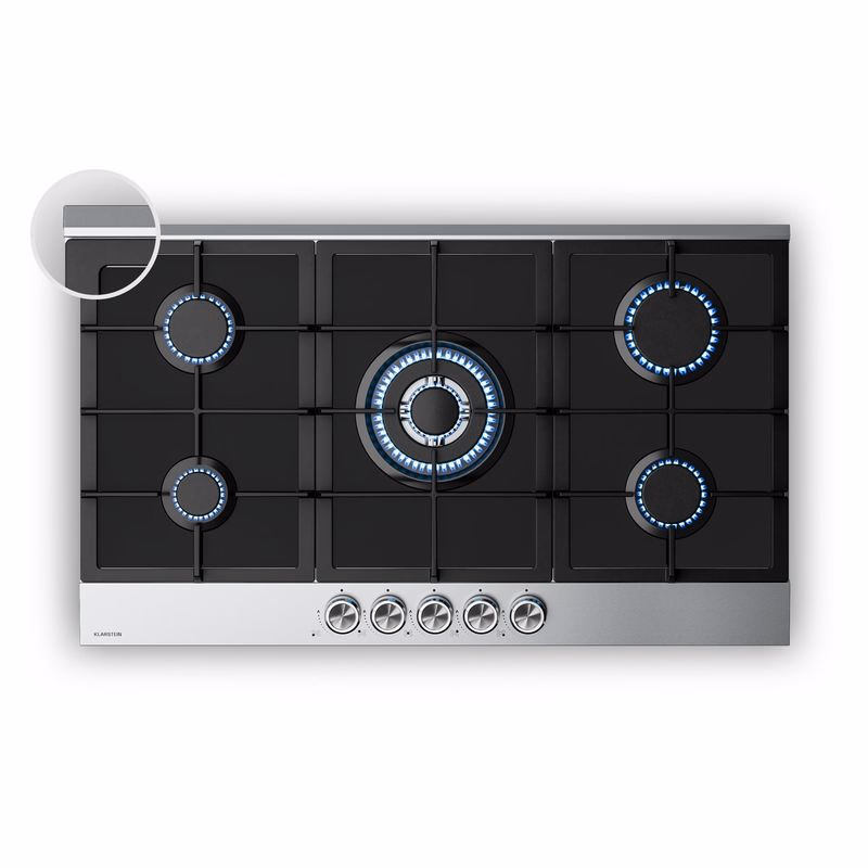 Klarstein Verosteel plynová varná doska, 5 horákov, Elektrické zapalovanie, Kompatibilná s zemným plynom a LPG, 10400W, 90cm