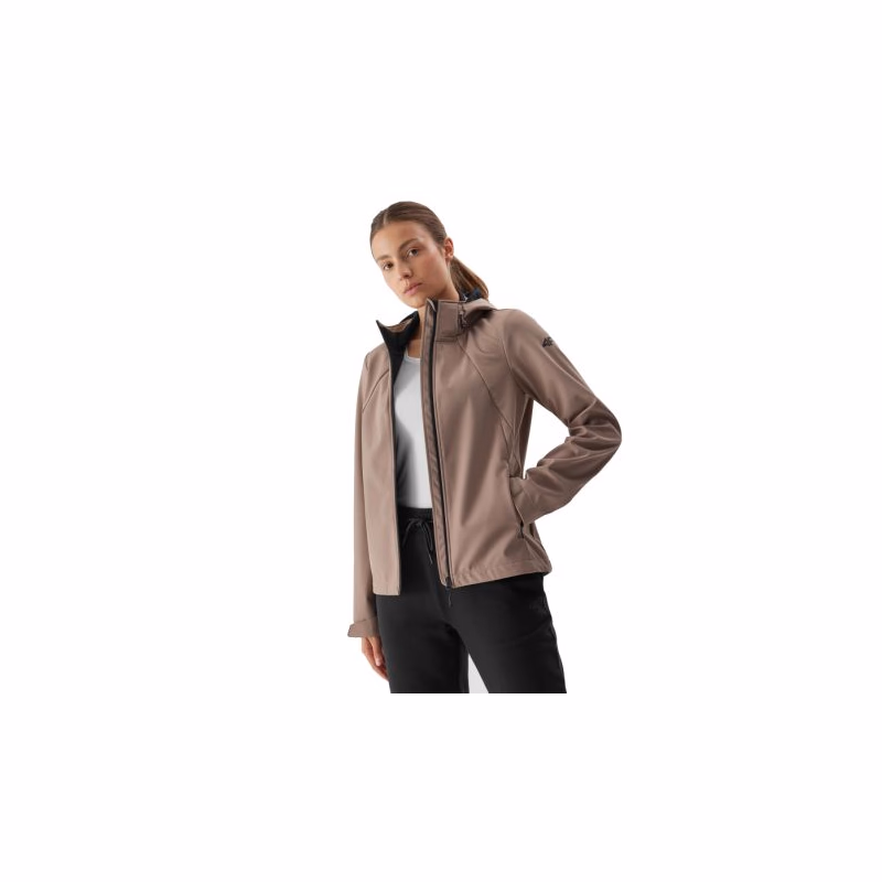 Dámska turistická bunda 4F SOFTSHELL JACKET-AW23TSOFF152-82S-LIGHT BROWN