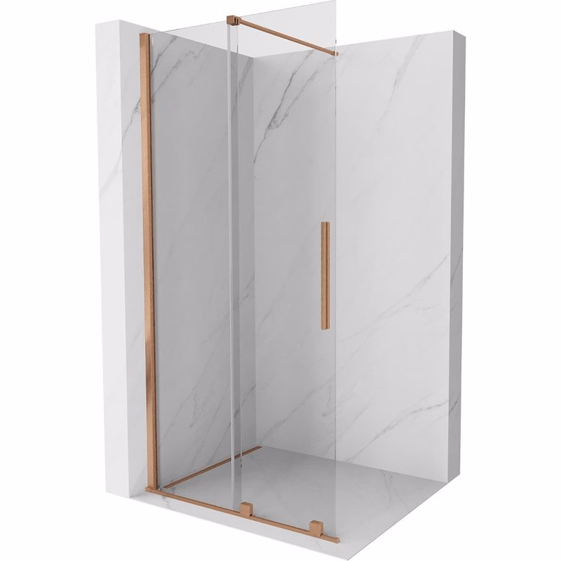 MEXEN/S - Velár posuvné sprchové dvere Walk-in 75, transparent, kartáčovaná meď 871-075-000-03-65