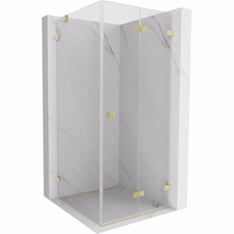 MEXEN/S - Lunar-F sprchovací kút skladacie dvere pravá 80 x 80, transparent, zlato kartáčovaná 836-080-080-55-00-P