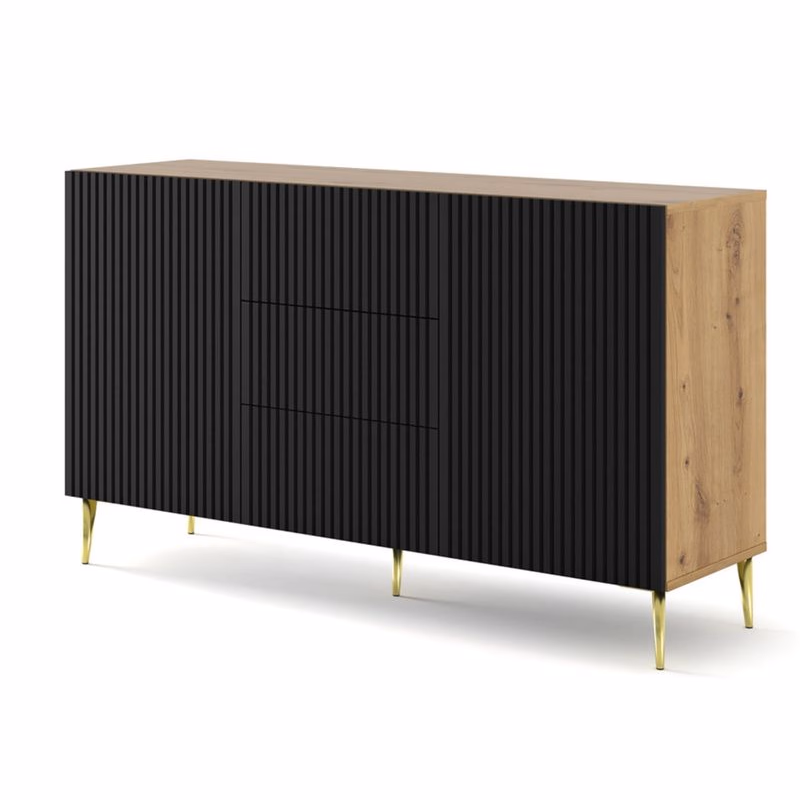 ArtBm Komoda RAVENNA B 2D3S 150 | dub artisan / čierna matná Prevedenie: Dub artisan / čierny mat  / zlaté nohy