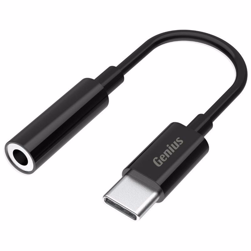 Genius ACC-C100, Redukcia, USB-C zástrčka, 3,5 mm jack zásuvka, 10 cm, čierna