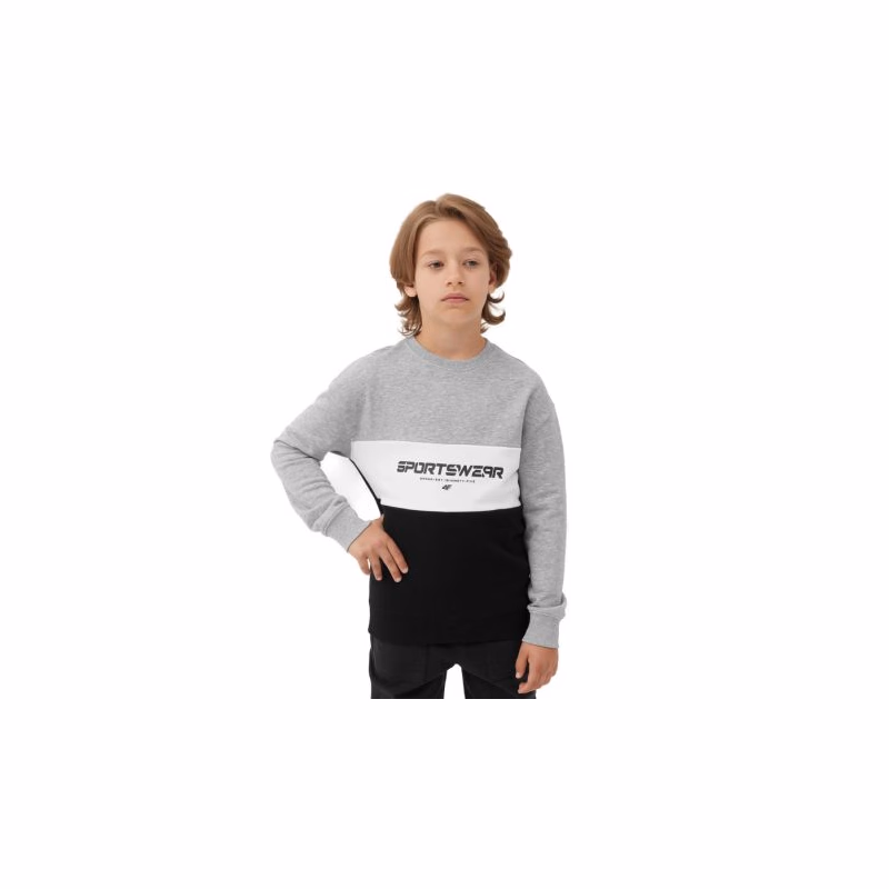 Chlapčenská mikina 4F JUNIOR SWEATSHIRT-JAW23TSWSM630-27M-COLD LIGHT GREY MELANGE