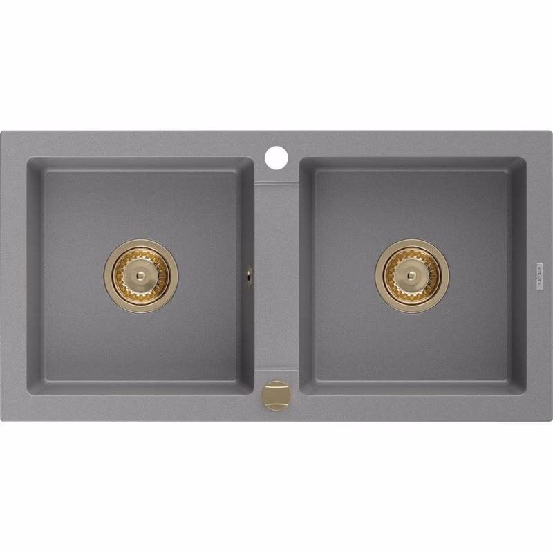 MEXEN/S MEXEN/S - Mario granitový drez 2-bowl 820x436 mm, šedá, + zlatý sifón 6504822000-71-G