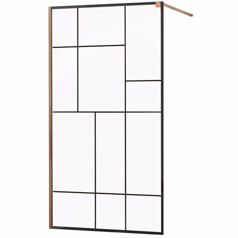 MEXEN/S - KIOTO Sprchová zástena WALK-IN 110x200 cm 8 mm, ružové zlato, čierny vzor 2 800-110-101-60-78