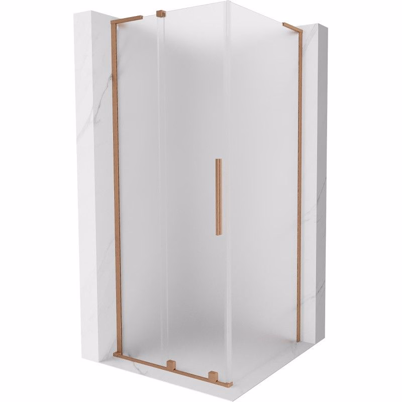 MEXEN/S - Velar L sprchovací kút, posuvné dvere 120 x 120, dekor, meď kartáčovaná 871-120-120-33-65