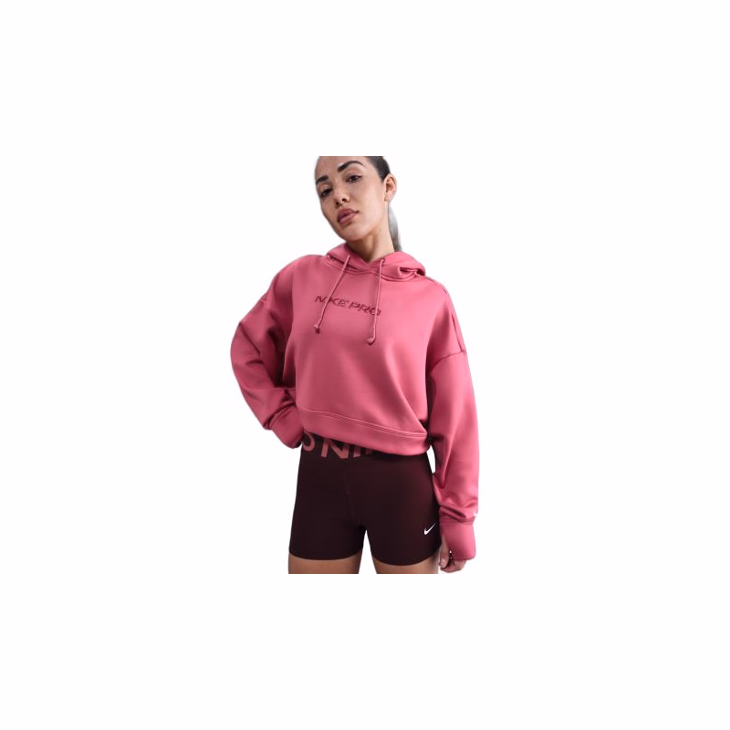 Dámska tréningová mikina s kapucňou NIKE PRO W NP TF FLC HOODIE GG GRX SWEET BEET WHITE