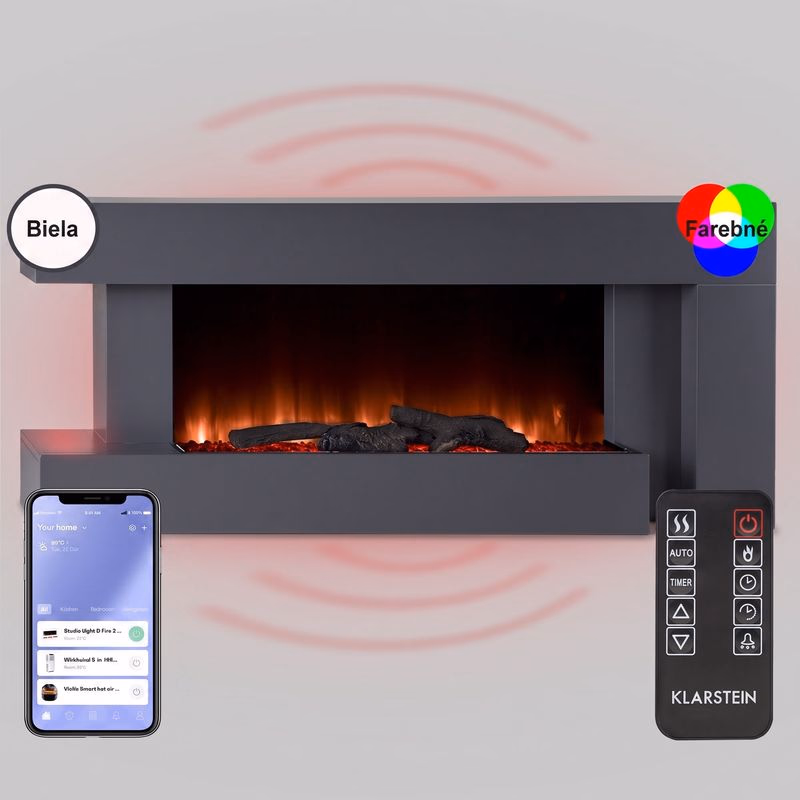 Klarstein Studio Light & Fire 2 Smart, krb, 1000/2000 W, MDF, WiFi Control